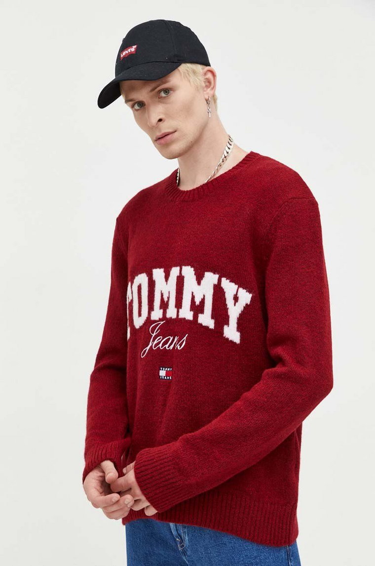 Tommy Jeans sweter męski kolor bordowy
