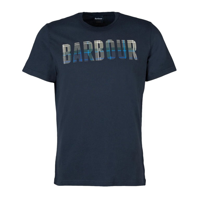 Granatowy T-shirt z grafiką w szkocką kratę Barbour