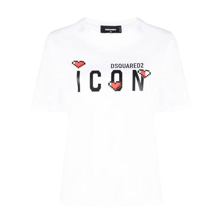 Biała/Czarna Koszulka z Logo Icon Dsquared2