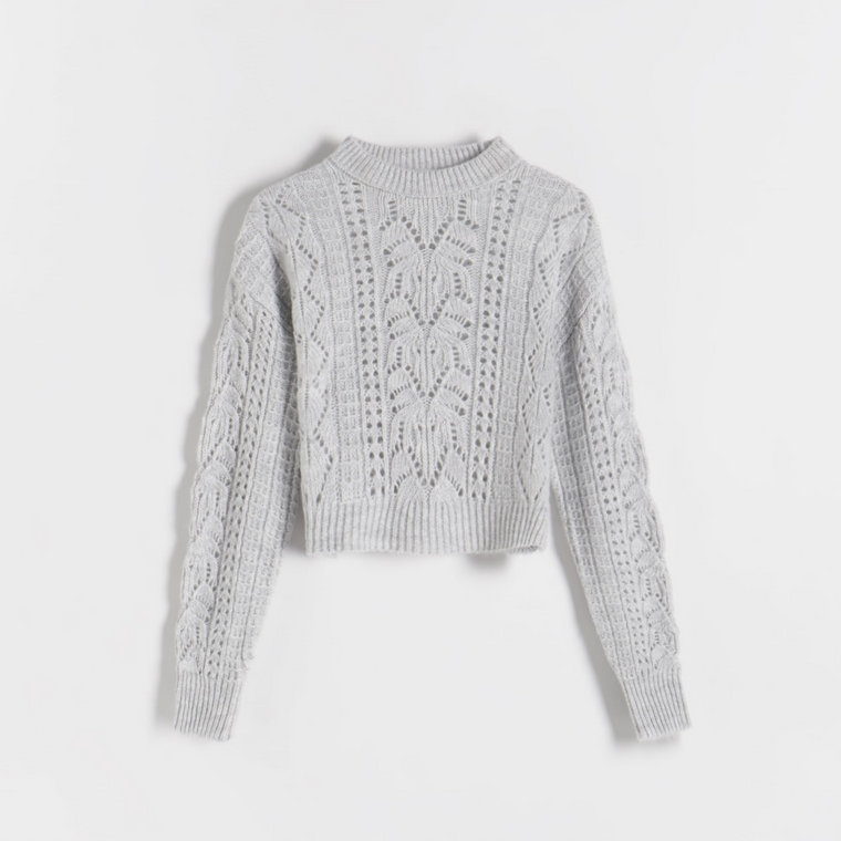 Reserved - Sweter z ażurowym wzorem - jasnoszary