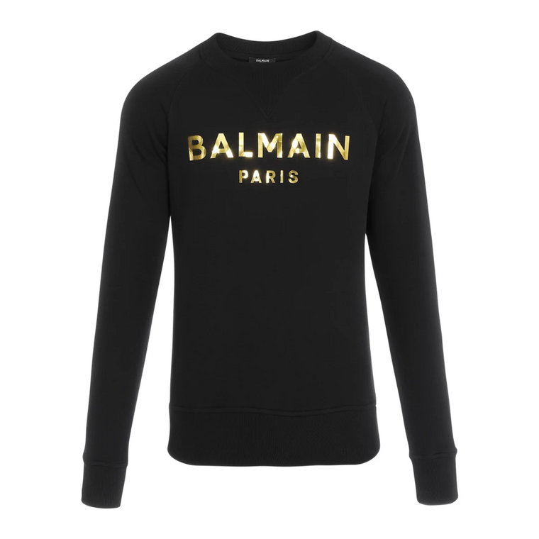 Eko-projektowany bawełniany sweter z nadrukiem logo Paryża Balmain