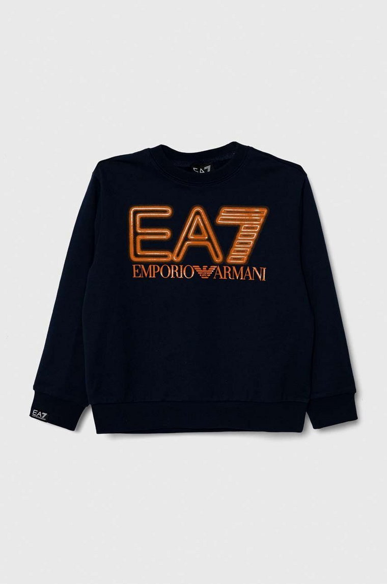 EA7 Emporio Armani bluza bawełniana dziecięca kolor granatowy z nadrukiem
