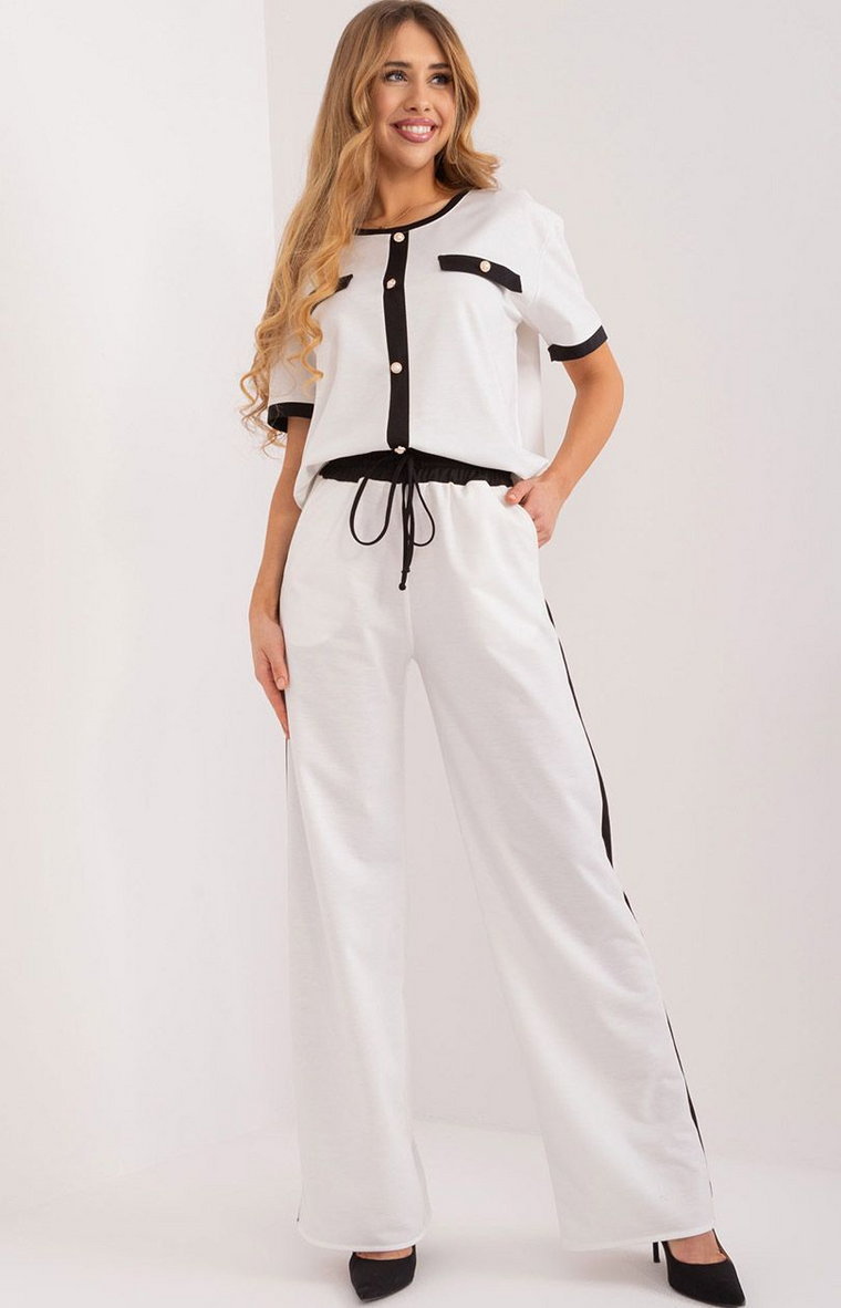 Spodnie damskie z wiązaniem ecru LK-SP-509611.91, Kolor ecru, Rozmiar S/M, Lakerta