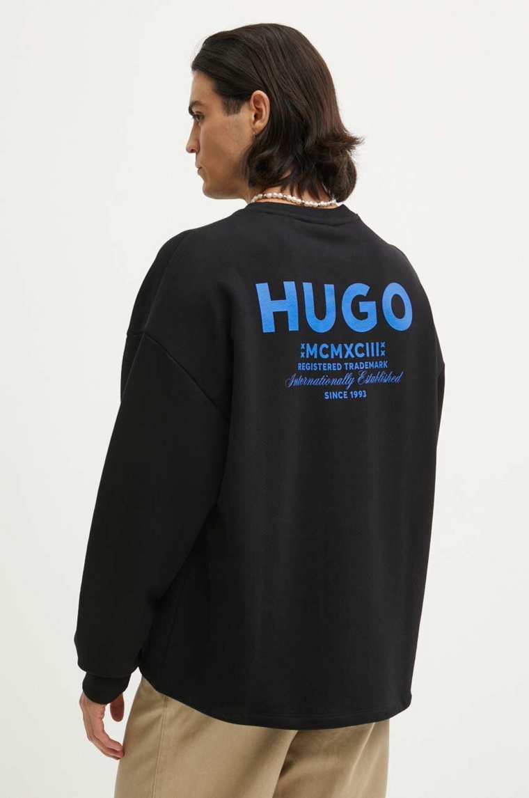 Hugo Blue bluza bawełniana męska kolor czarny z nadrukiem 50510732