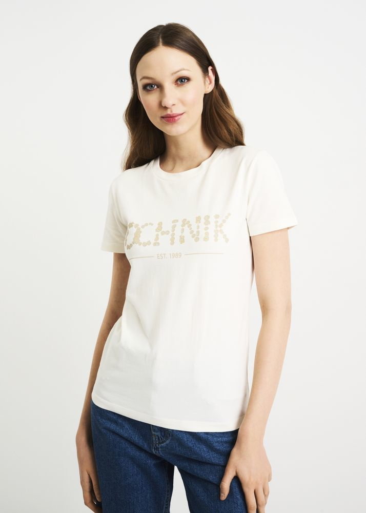 Mleczny T-shirt damski z logo OCHNIK