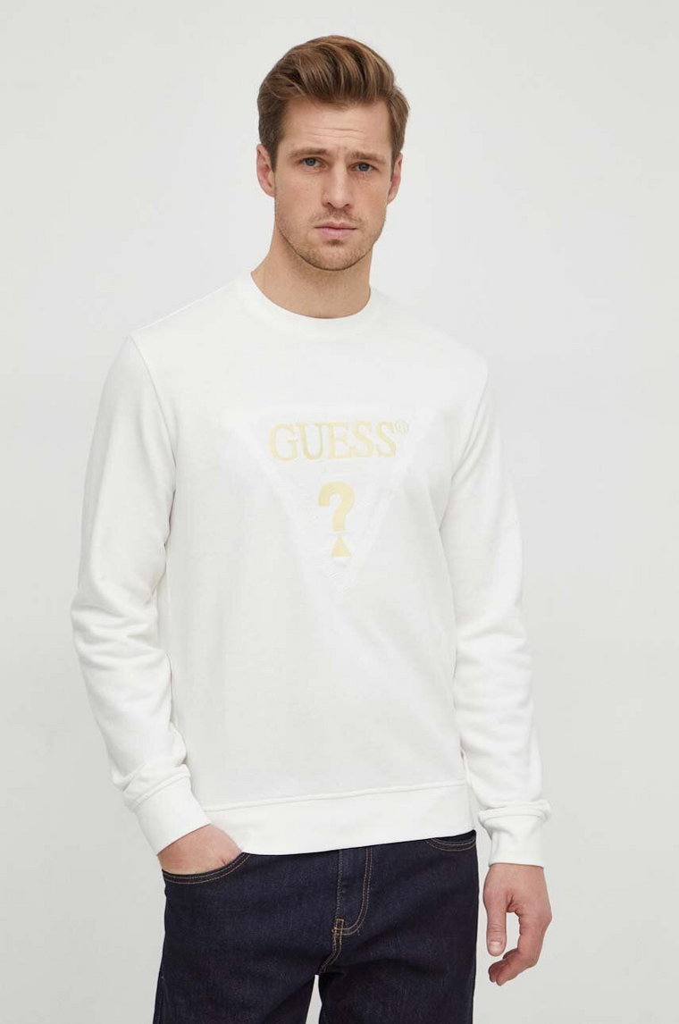 Guess bluza męska kolor beżowy z aplikacją M4RQ15 KBK32