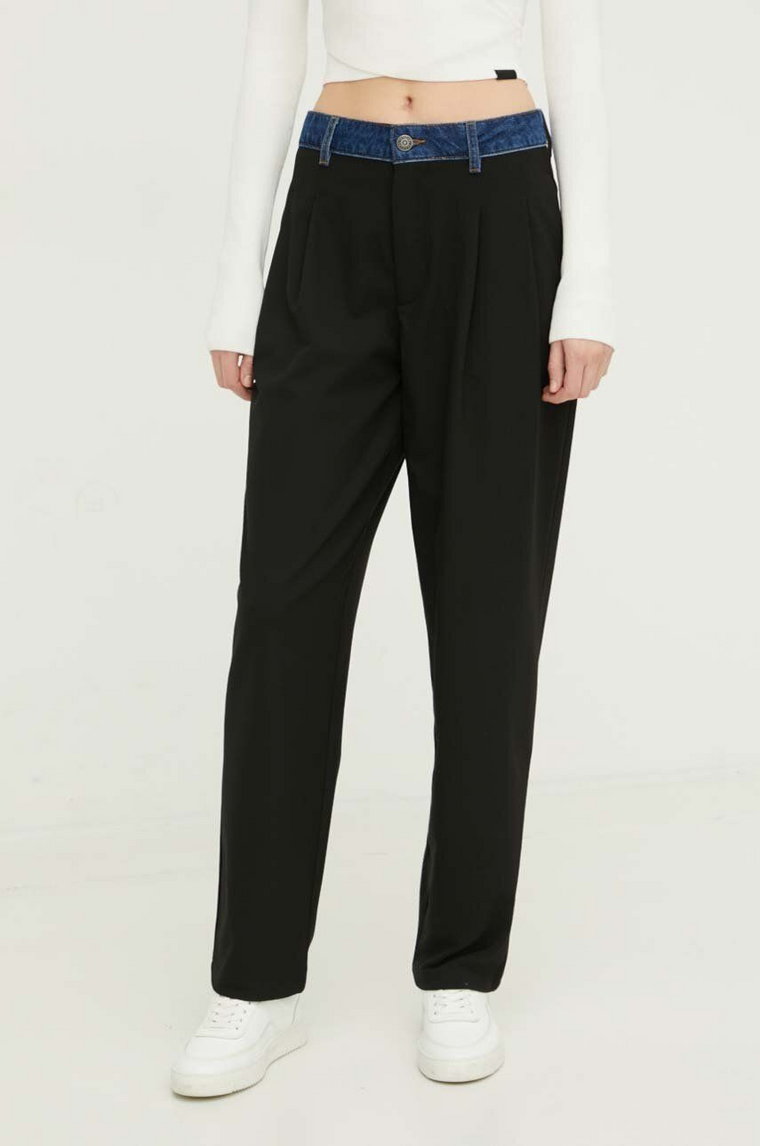 Desigual spodnie damskie kolor czarny proste high waist