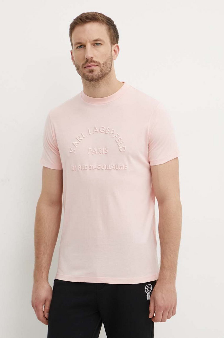 Karl Lagerfeld t-shirt bawełniany męski kolor różowy z aplikacją 542224.755081