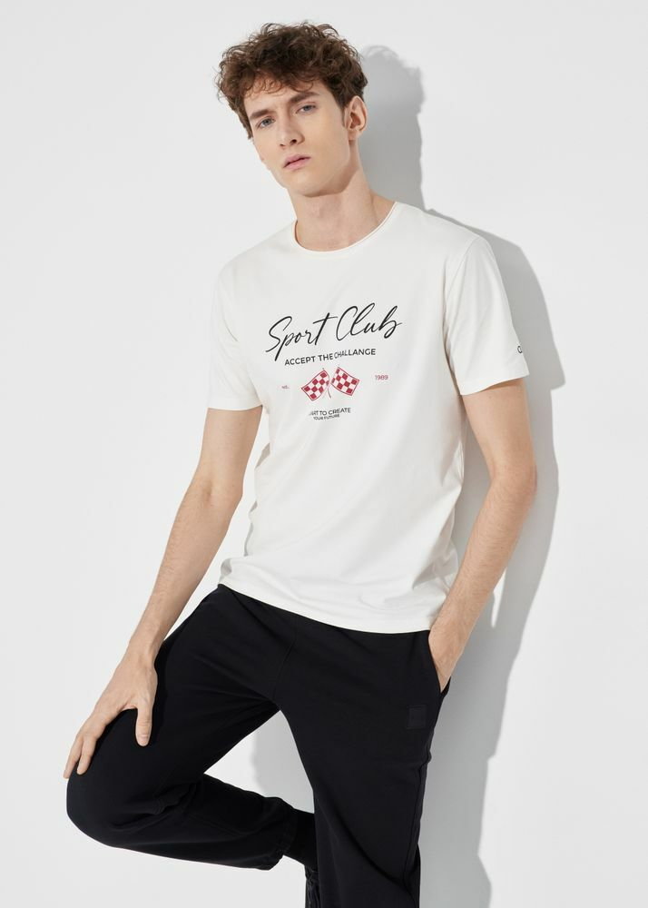Kremowy T-shirt męski z printem