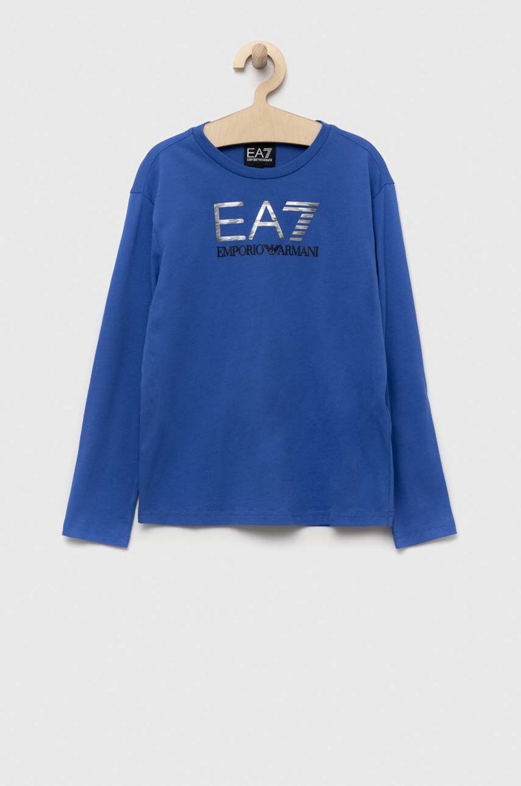 EA7 Emporio Armani longsleeve bawełniany dziecięcy kolor niebieski z nadrukiem