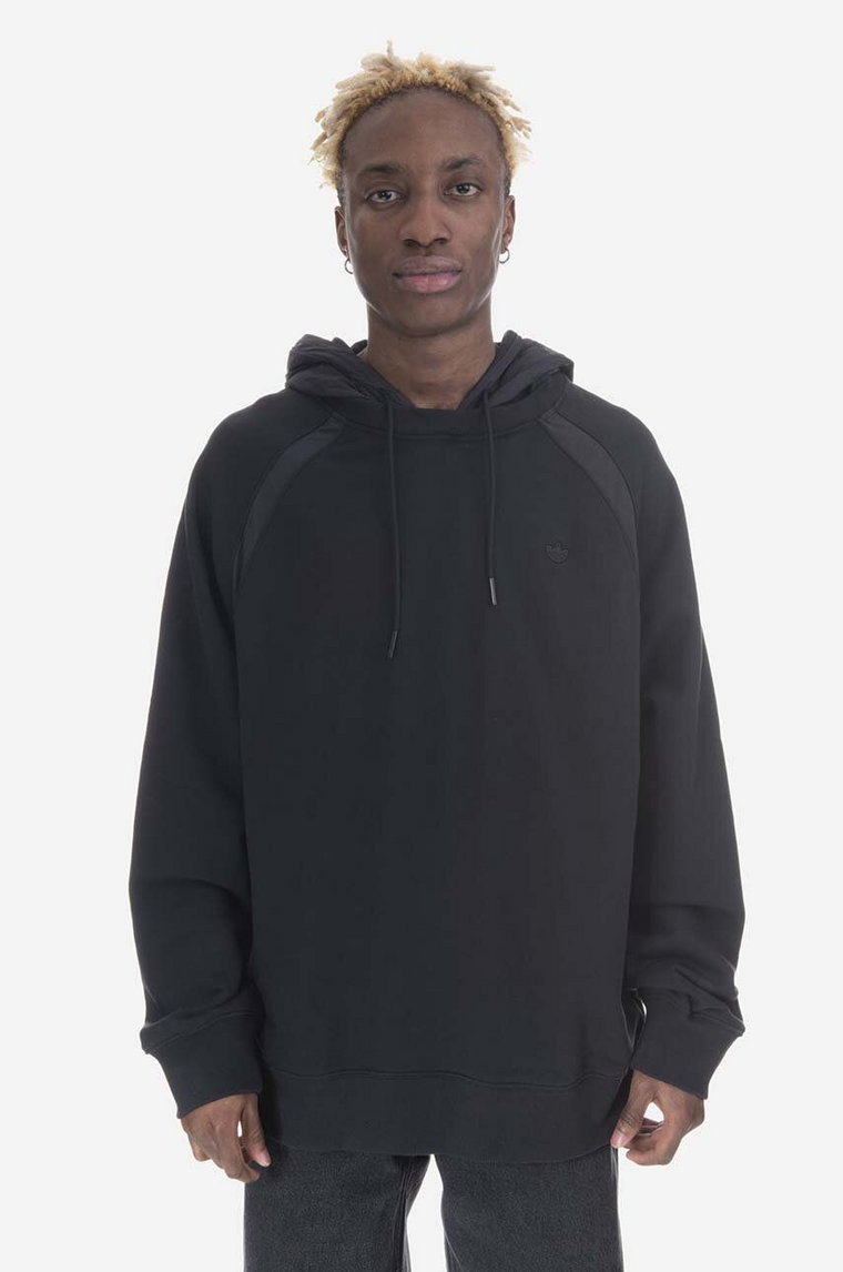 adidas Originals bluza bawełniana Trefoil Essentials Hoodie męska kolor czarny z kapturem gładka HR8673-CZARNY