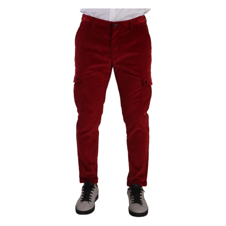 Czerwone Spodnie Cargo z Cienkiego Sztruksu Dolce & Gabbana