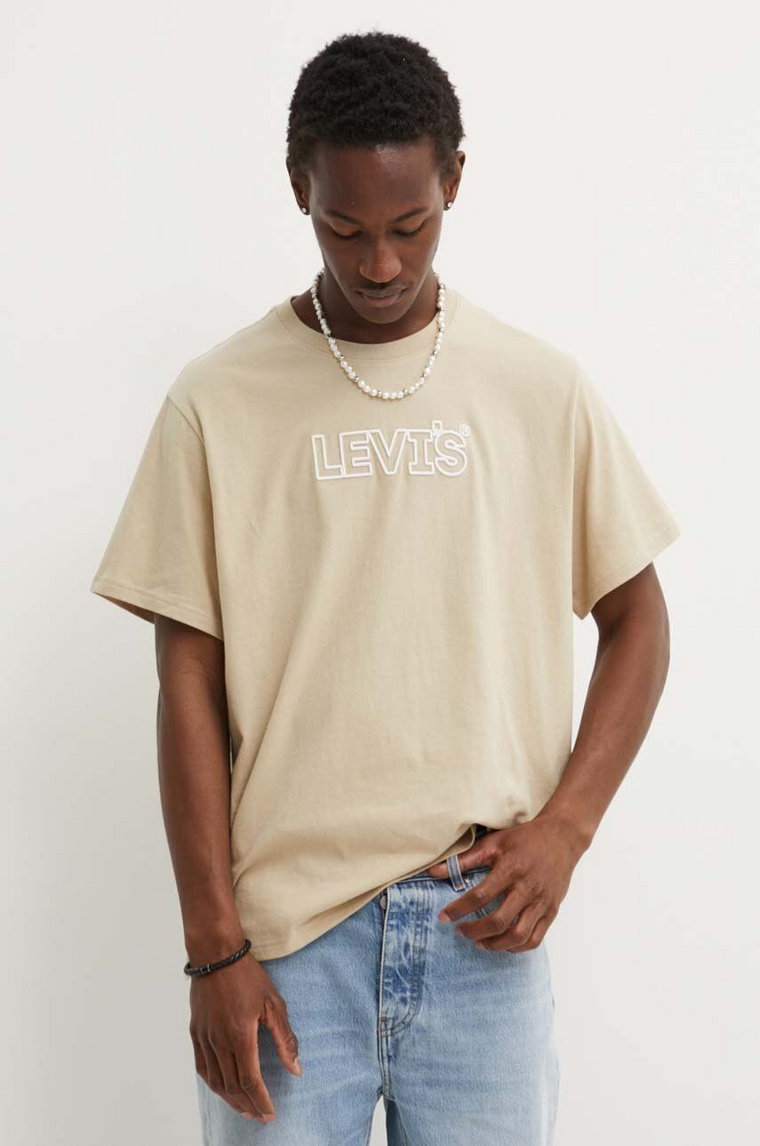 Levi's t-shirt bawełniany męski kolor beżowy z nadrukiem