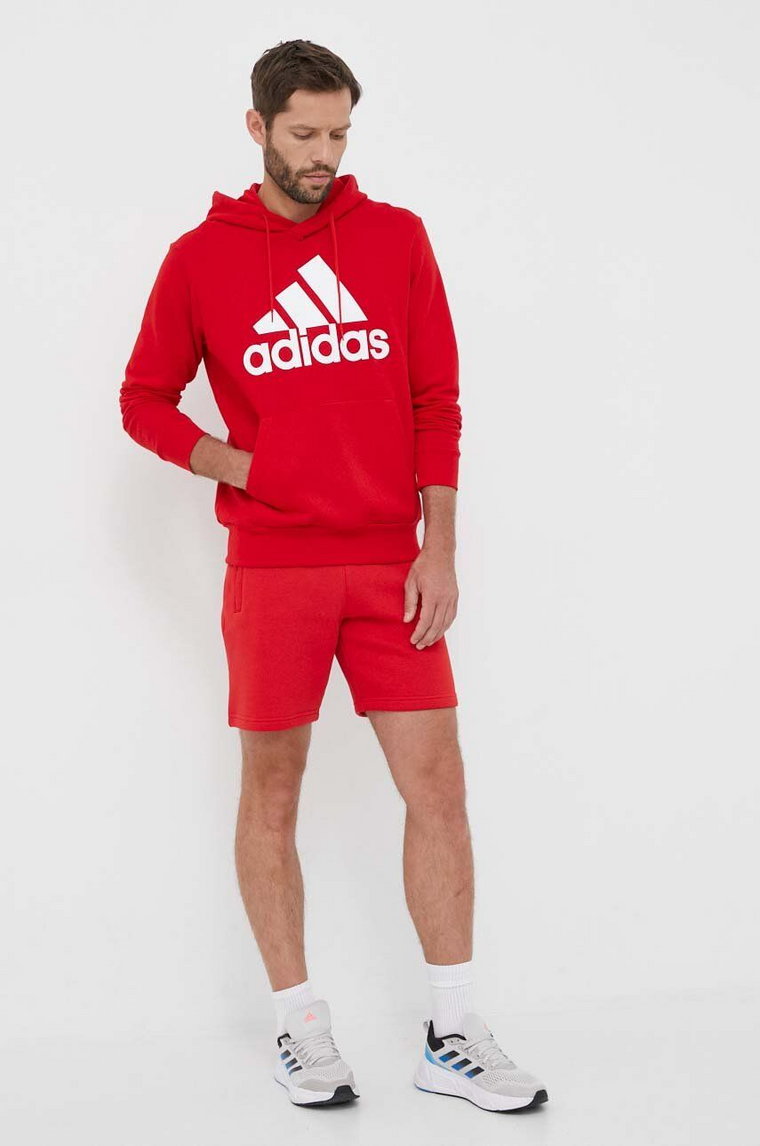 adidas bluza bawełniana Essentials męska kolor czerwony z kapturem wzorzysta IC9365