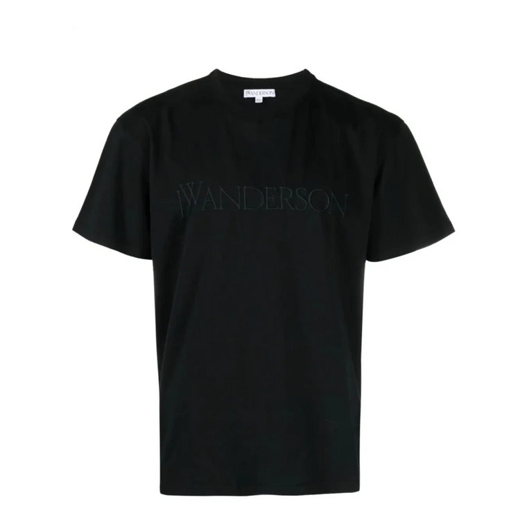 Czarna bawełniana koszulka z haftowanym logo JW Anderson