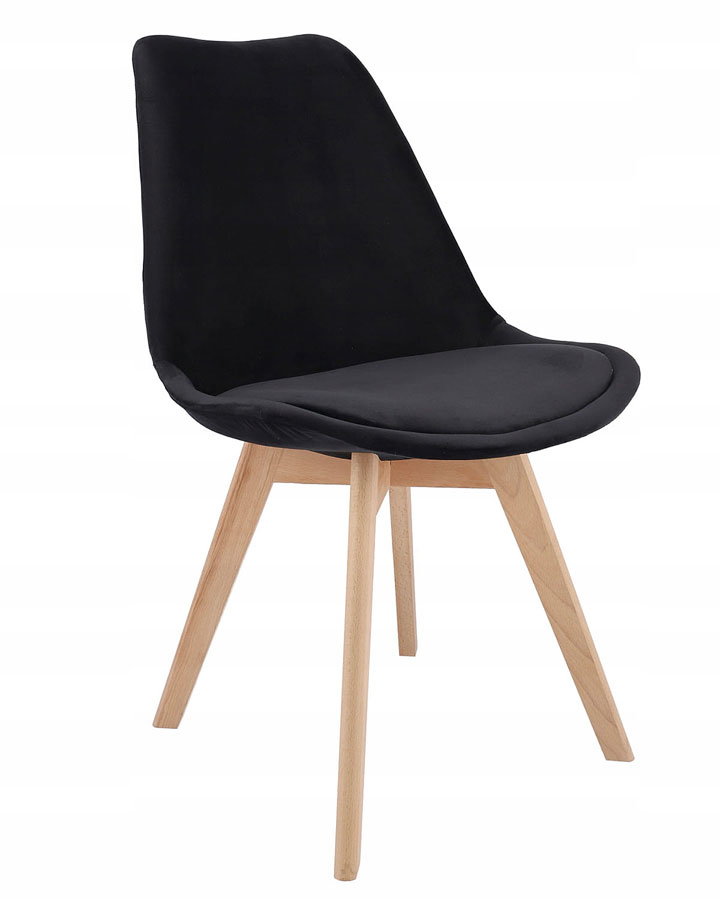 Czarne welurowe krzesło na drewnianych nóżkach - Anio