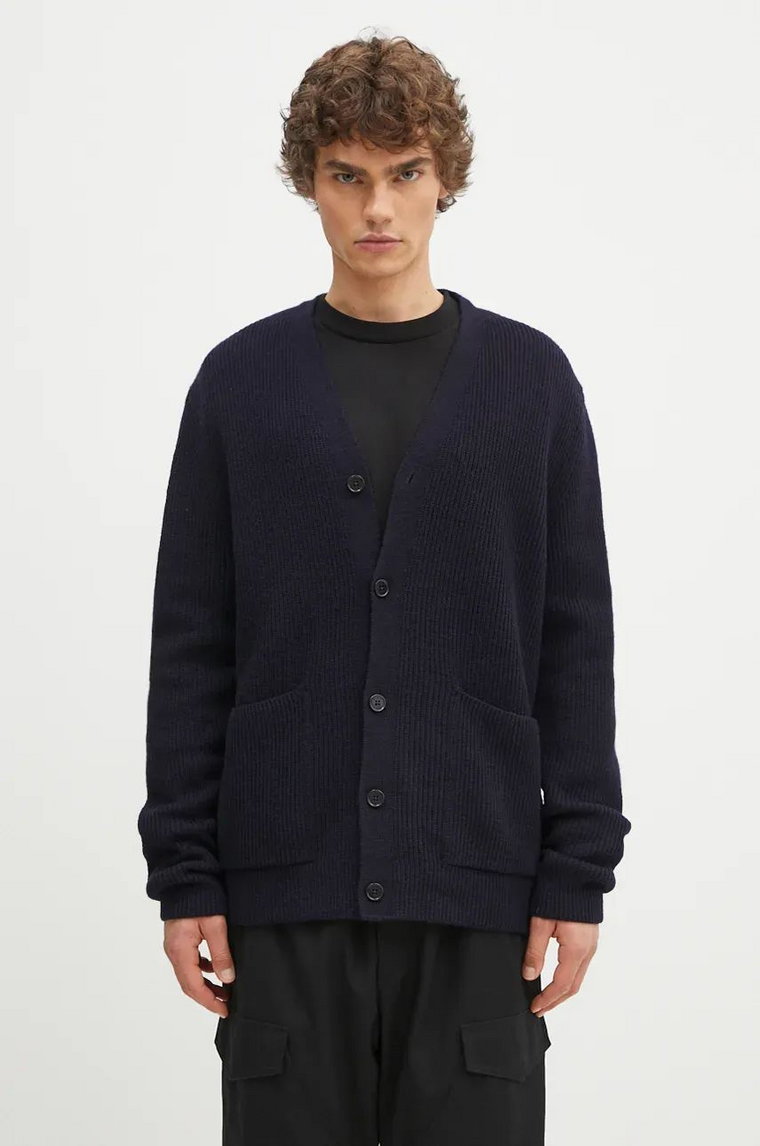 Norse Projects kardigan wełniany Loki Wool Cotton Rib kolor granatowy N45.0618.7004