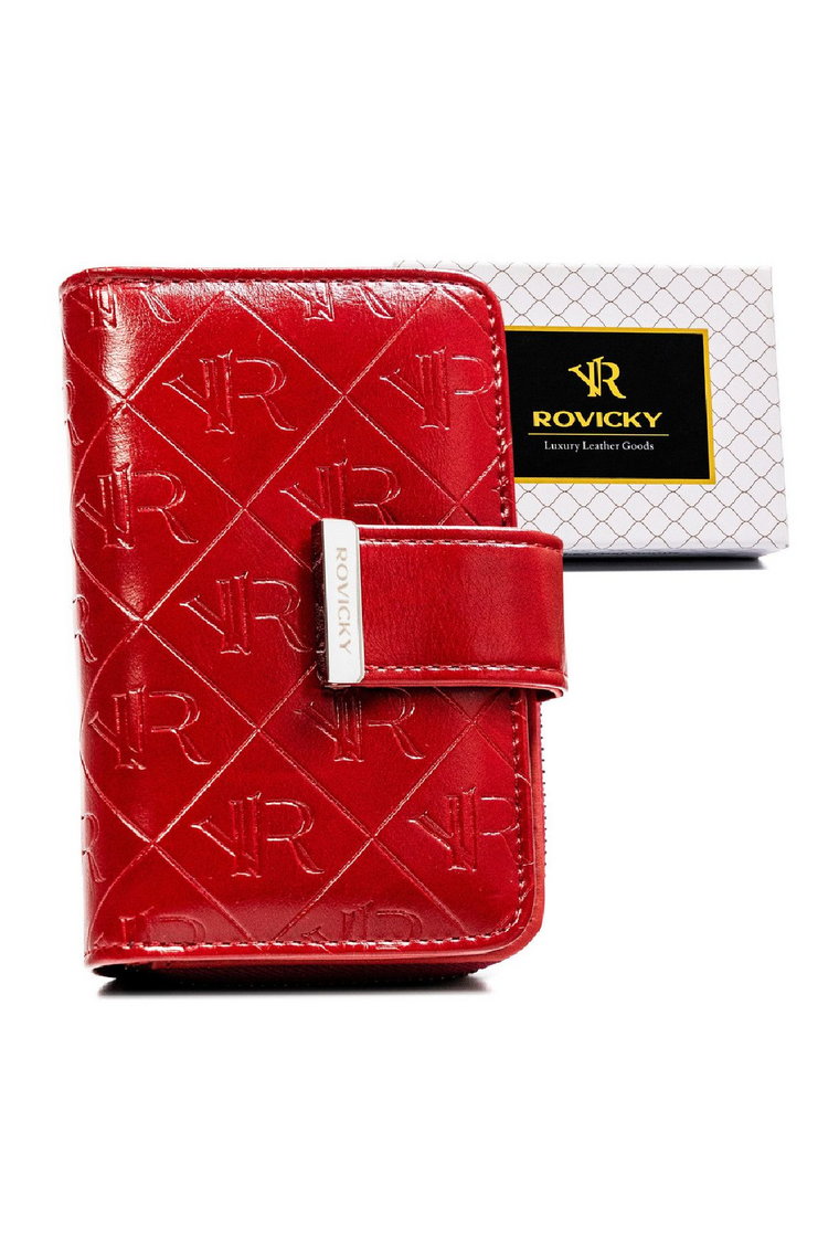 Czerwony portfel damski z tłoczonym monogramem - Rovicky