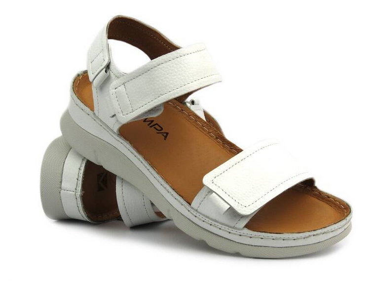 Wygodne sandały damskie skórzane - Kampa K828. 444, białe