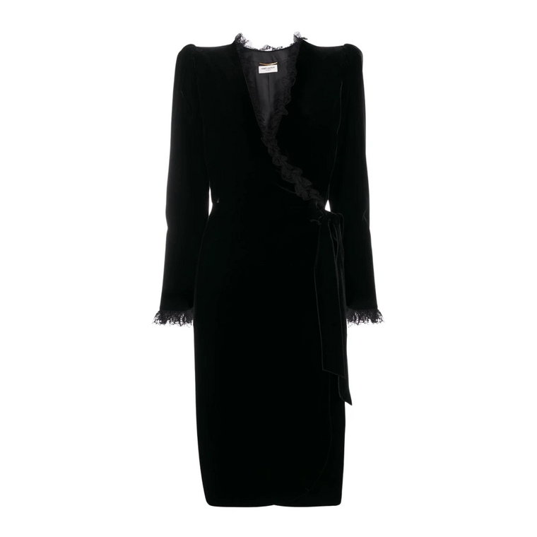 Czarna Sukienka Midi z Aksamitu z Sercem Saint Laurent
