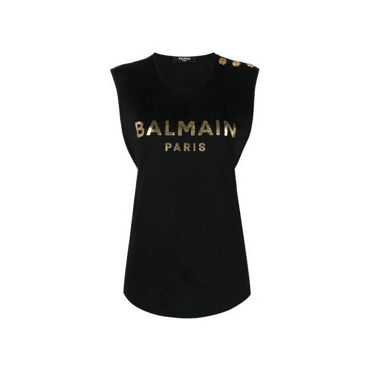 Sleeveless T-shirt With Metallic Logo Balmain