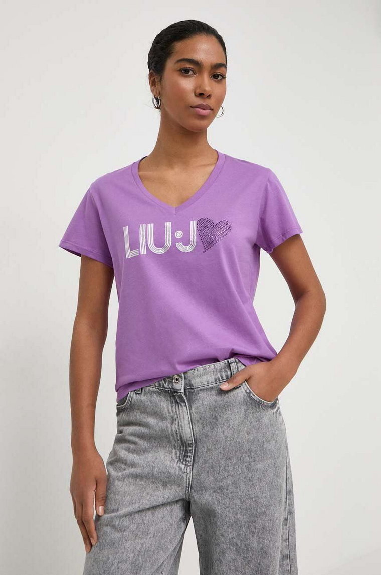 Liu Jo t-shirt bawełniany kolor fioletowy