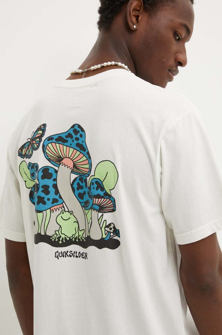 Quiksilver t-shirt bawełniany HARSH męski kolor beżowy z nadrukiem AQYZT09763