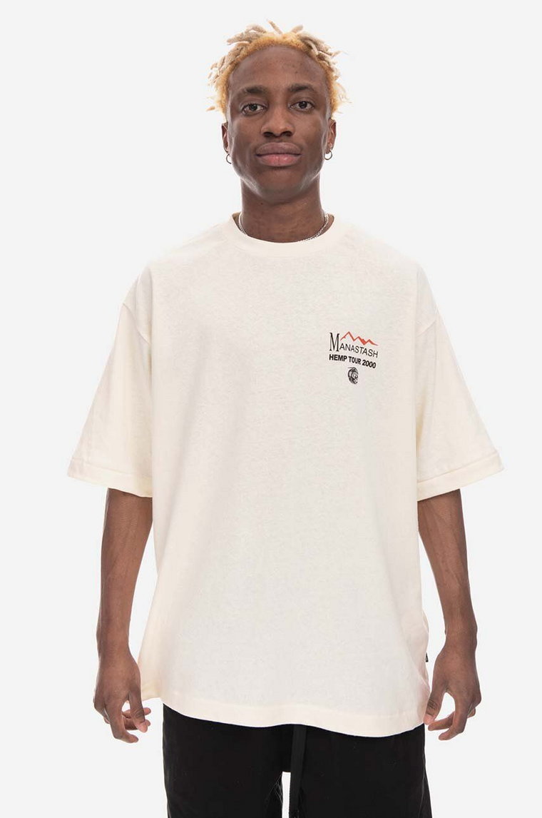 Manastash t-shirt Hemp Tee Tour kolor beżowy z nadrukiem 7923134045-414