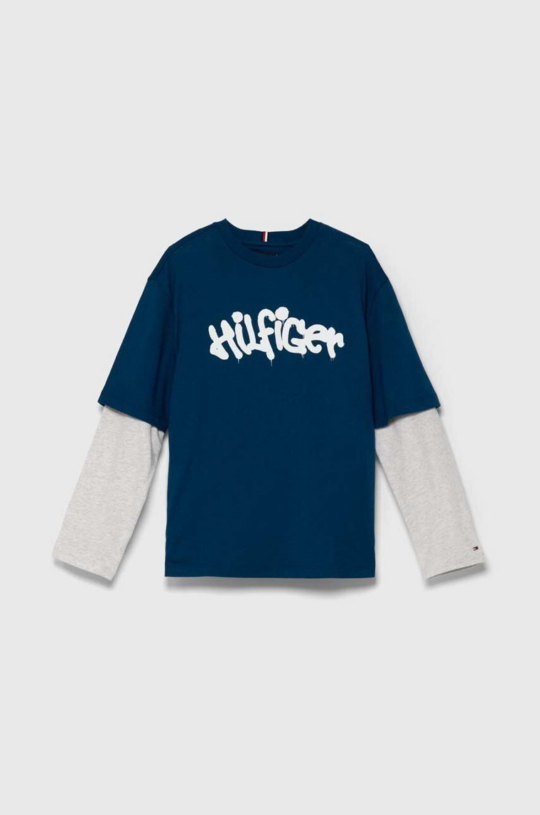 Tommy Hilfiger longsleeve bawełniany dziecięcy kolor granatowy z nadrukiem