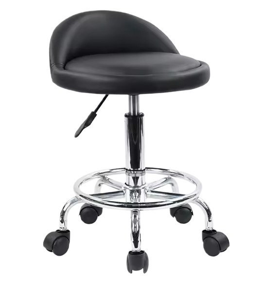 Taboret kosmetyczny fryzjerski z oparciem czarny krzesło obrotowe hoker SPA mobilny