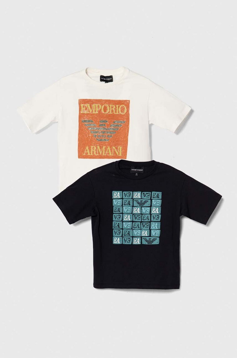 Emporio Armani t-shirt bawełniany dziecięcy 2-pack kolor granatowy z nadrukiem