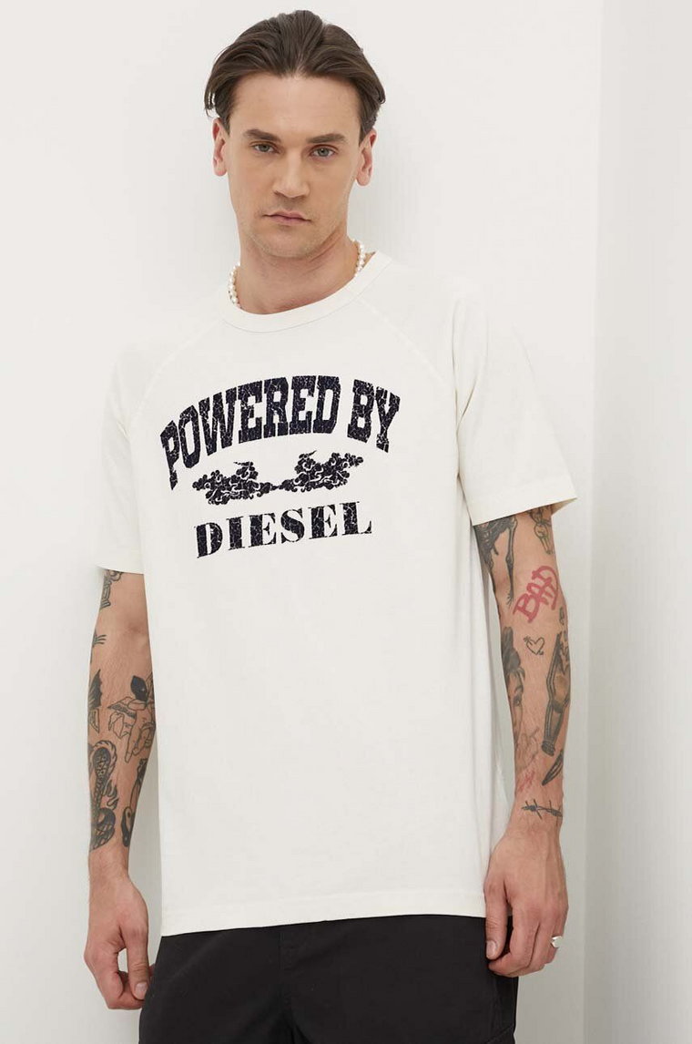 Diesel t-shirt bawełniany T-RUST męski kolor beżowy z aplikacją A13280.0DQAU