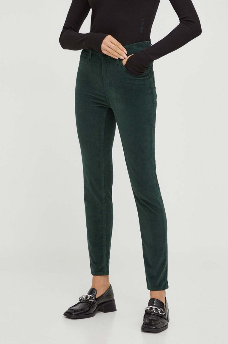 Levi's spodnie sztruksowe 724 kolor zielony proste high waist