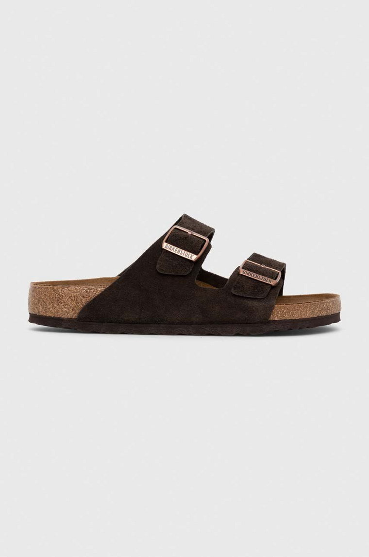 Birkenstock klapki zamszowe Arizona męskie kolor brązowy 1027077