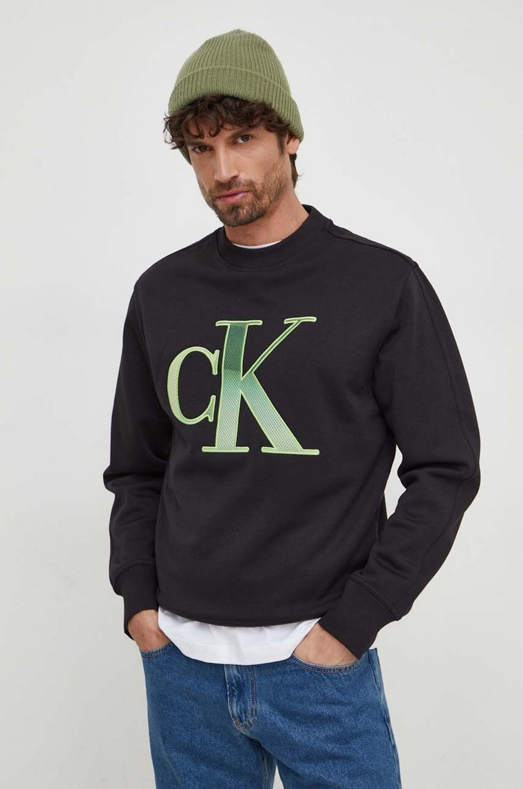 Calvin Klein Jeans bluza męska kolor czarny z aplikacją