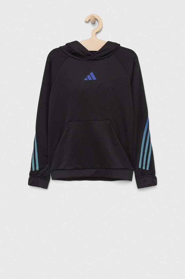 adidas bluza dziecięca kolor czarny z kapturem z nadrukiem