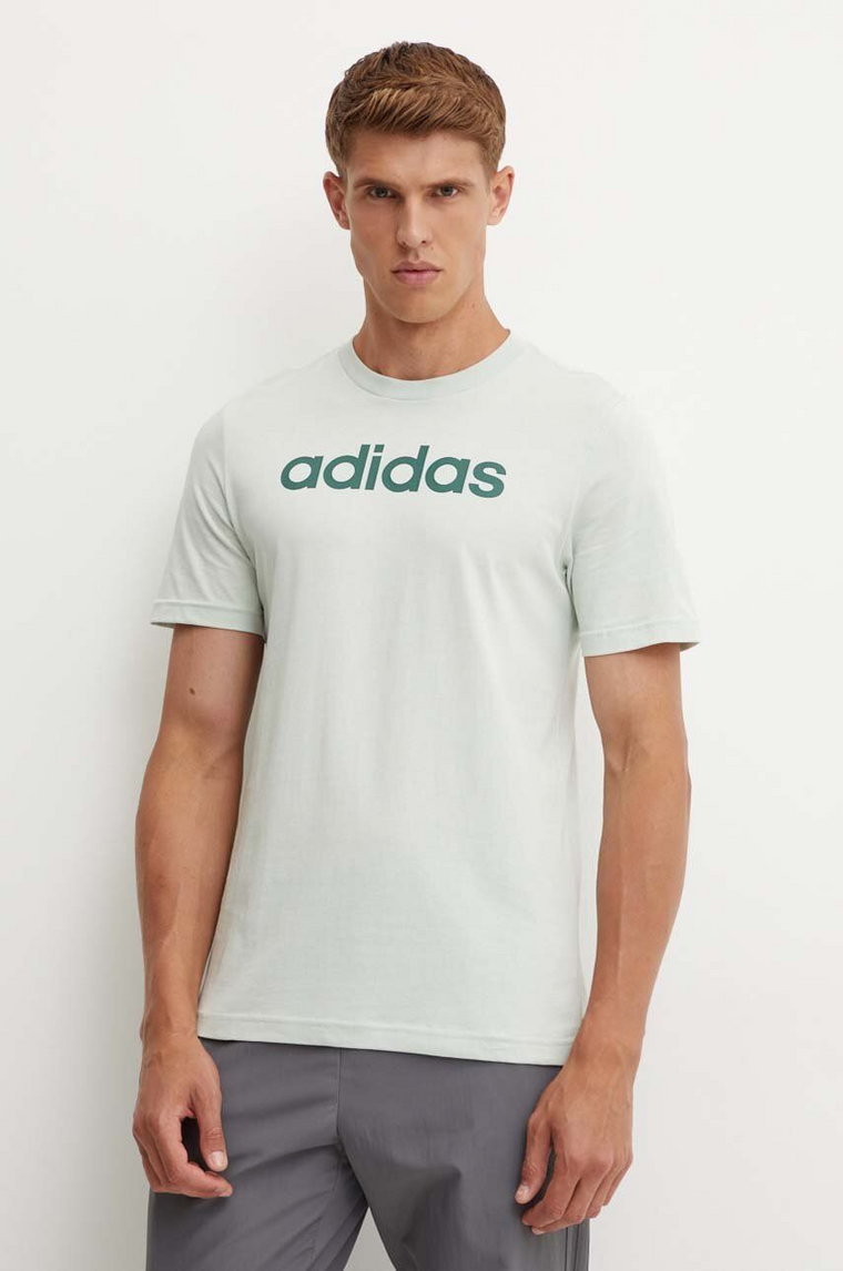 adidas t-shirt bawełniany Essentials męski kolor zielony z nadrukiem IZ4767