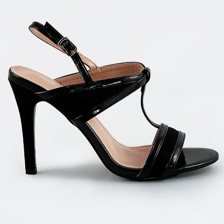 Sandały damskie z łączonych materiałów czarne (hb09)