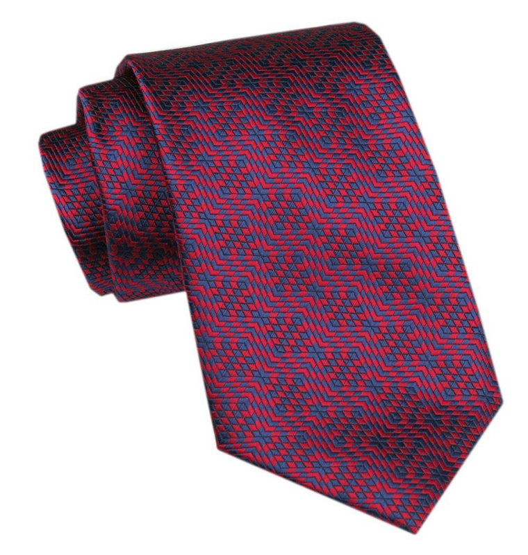 Elegancki Krawat Męski Angelo di Monti - Czerwień z Niebieskim, Geometria