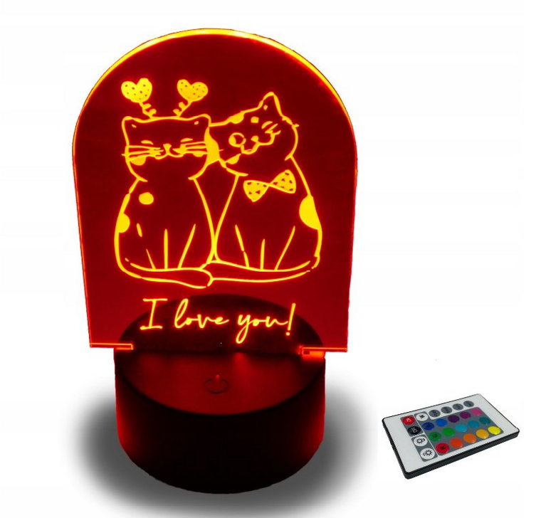 Kotki Walentynki Love You Lampka Nocna Imię 3d Led