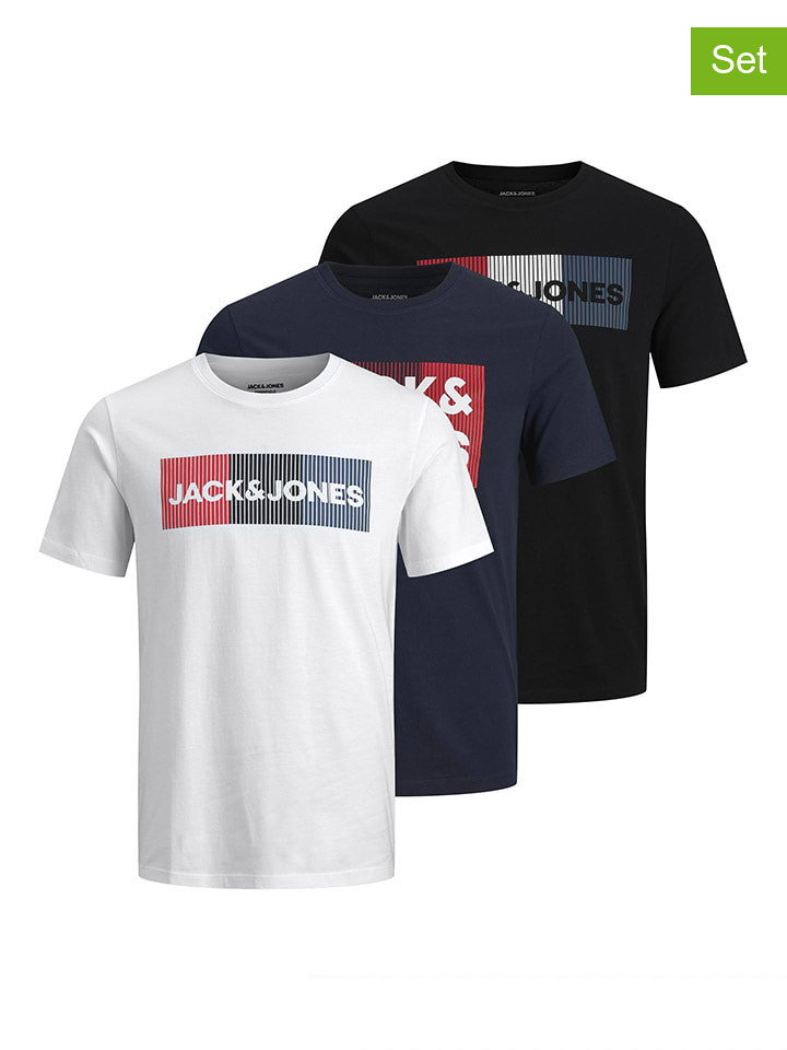 Jack & Jones Koszulki (3 szt.) w kolorze biało-czarno-granatowym