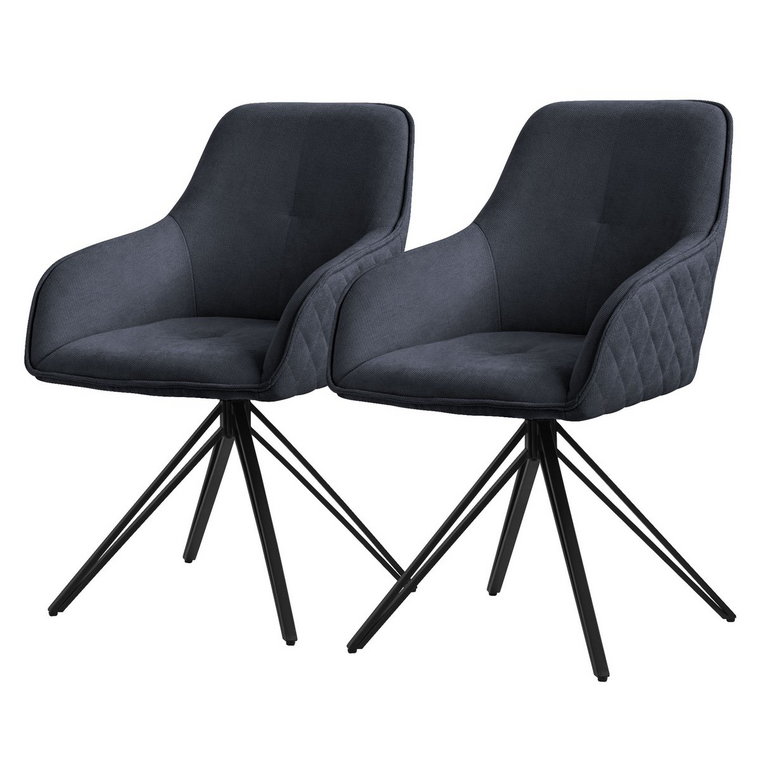 ML-Design krzesła do jadalni obrotowe zestaw 2 tkanina czarny, krzesło do salonu z podłokietnikiem/oparciem, krzesło obrotowe 360, krzesło tapicero..