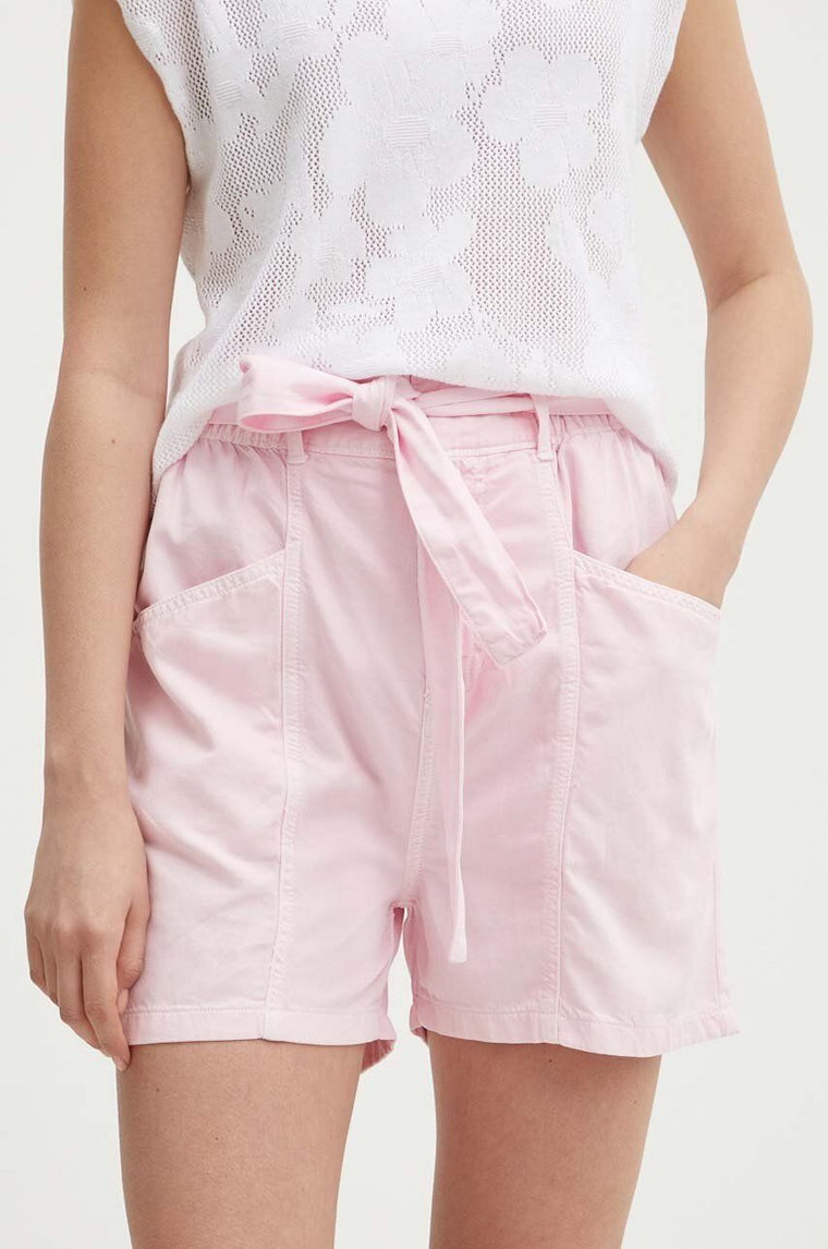 Pepe Jeans szorty VALLE damskie kolor różowy gładkie high waist PL801097