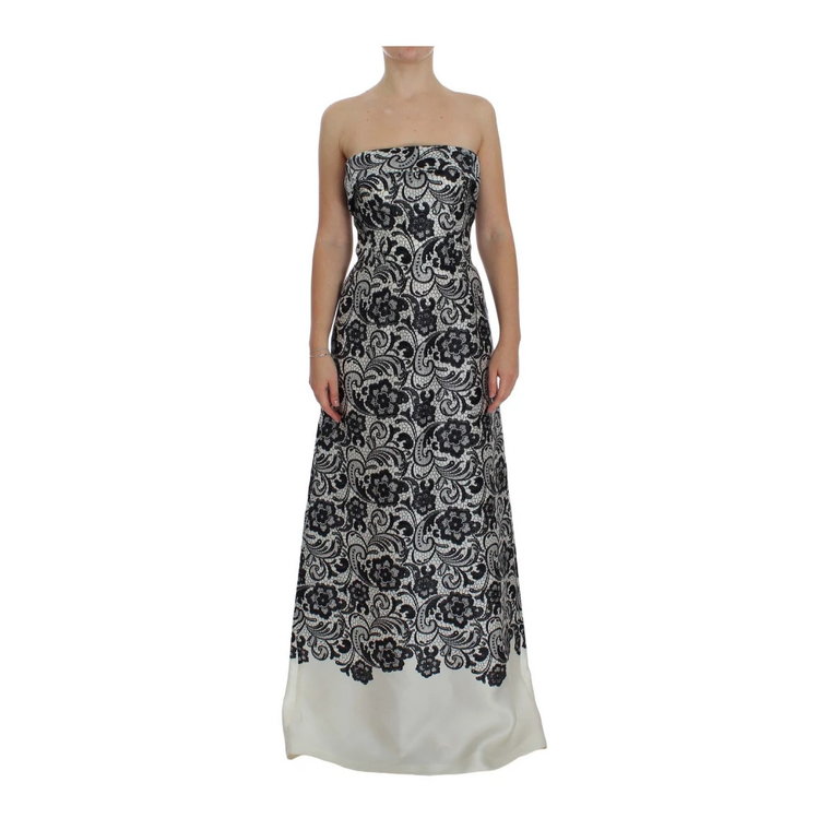 Biała Koronkowa Jedwabna Sukienka Maxi z Gorsetem Dolce & Gabbana