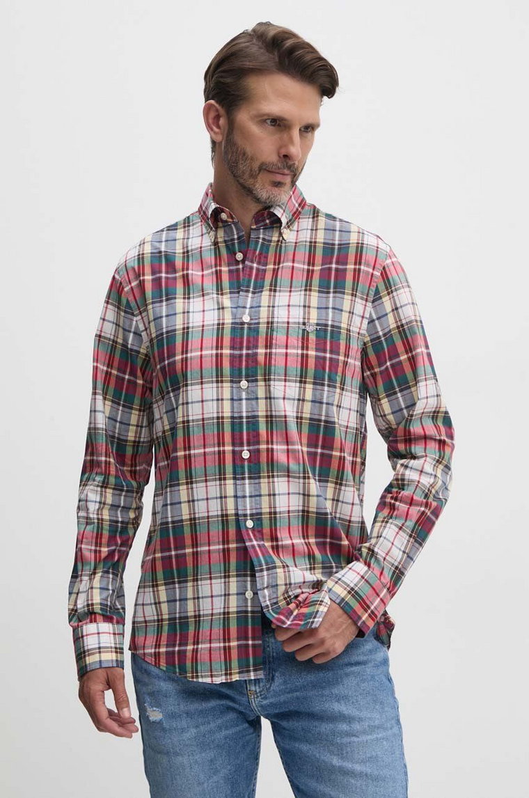 Gant koszula bawełniana męska kolor czerwony regular z kołnierzykiem button-down 3240165