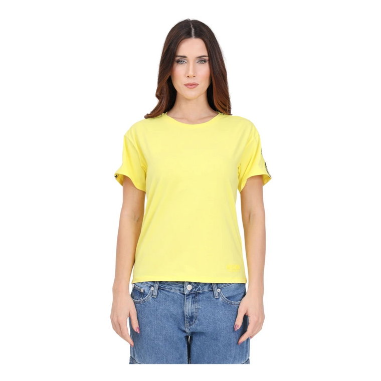 Żółta koszulka z logo i ściągaczem na szyi Moschino