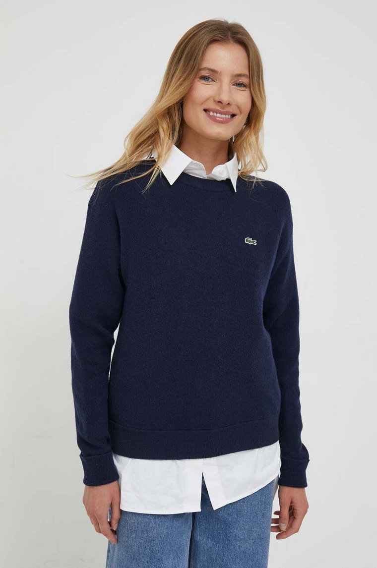 Lacoste sweter wełniany damski kolor granatowy