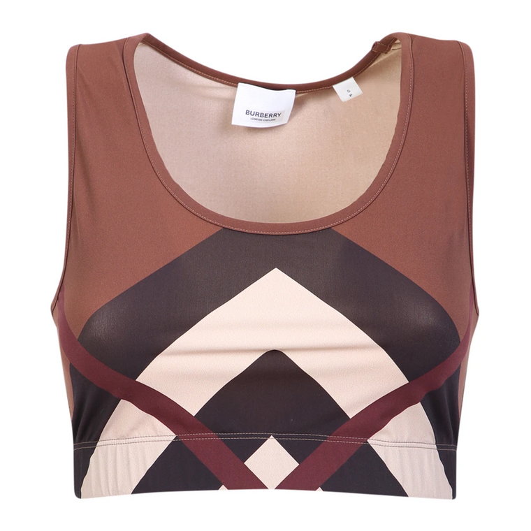 Brązowy Crop Top w wzór Chevron Burberry