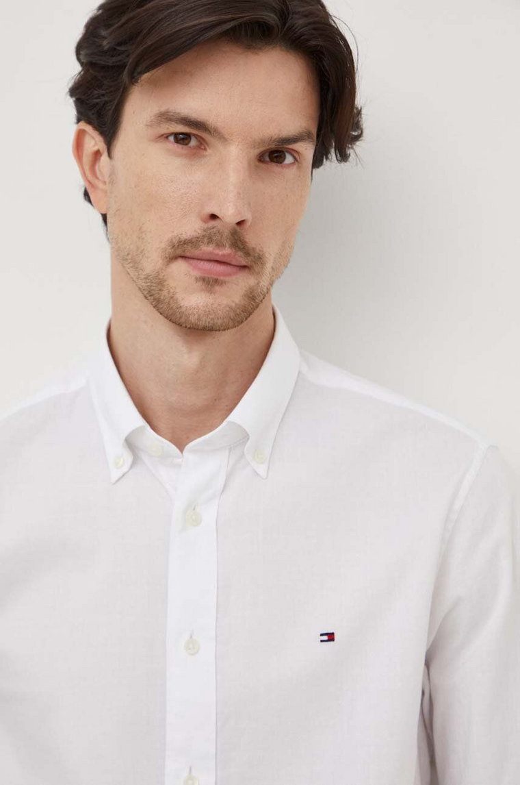 Tommy Hilfiger koszula bawełniana męska kolor biały regular z kołnierzykiem button-down