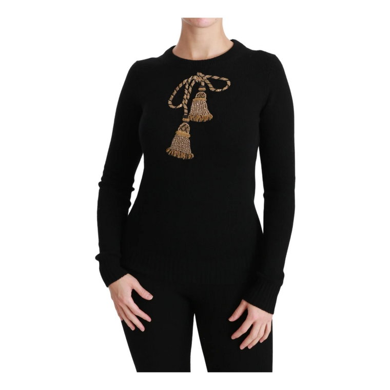 Black Wool Gold Tassel Pullover Sweter Dolce & Gabbana